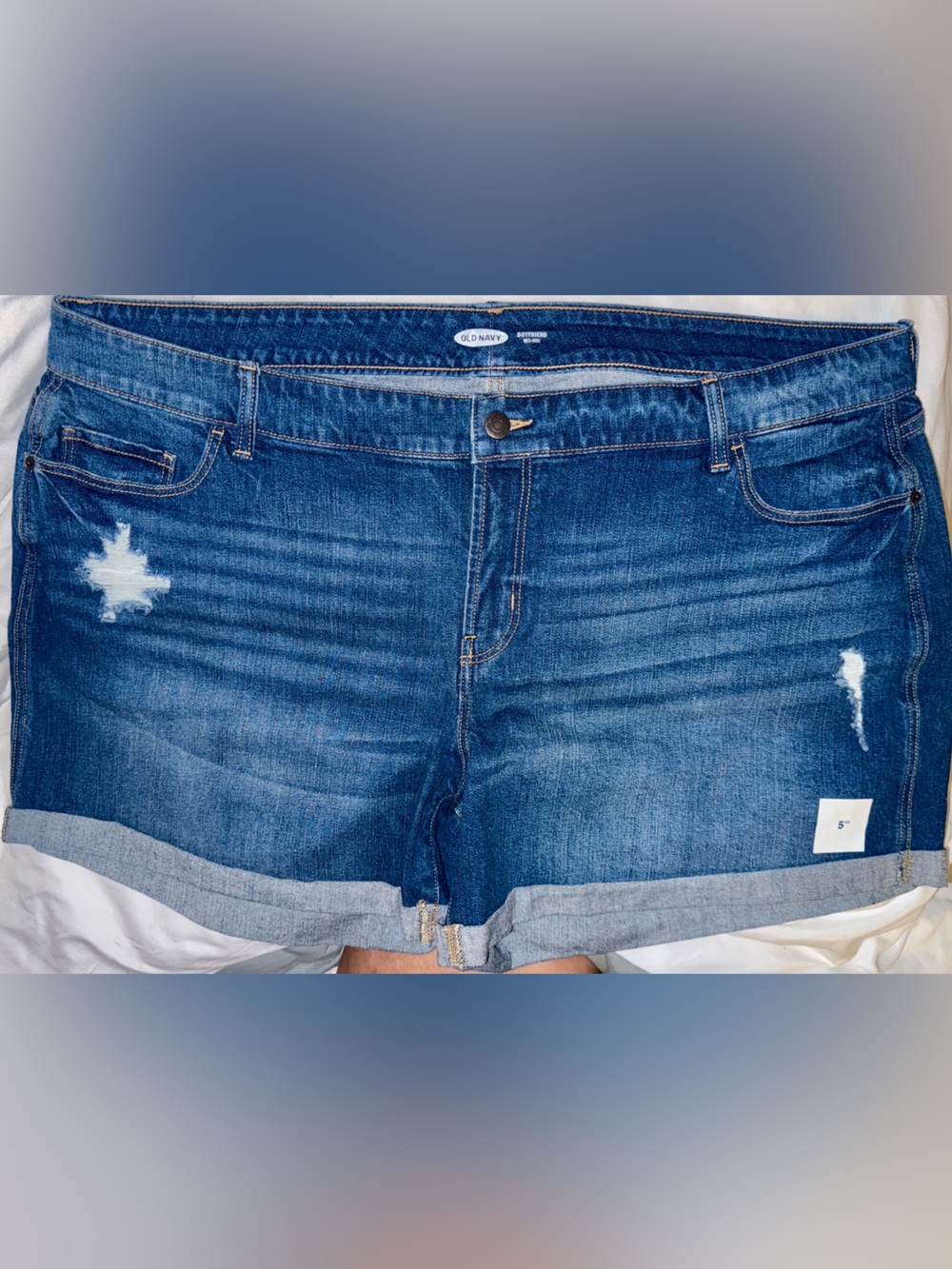 Old Navy Women’s Indigo Distressed Denim Shorts with Rolled Cuff